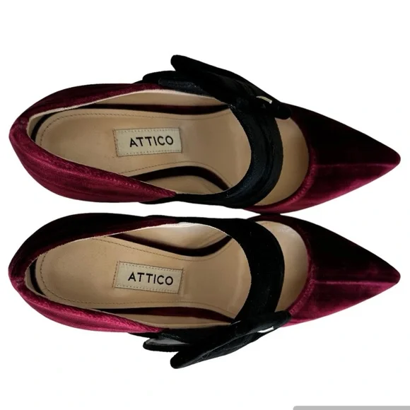 The Attico Elsa Velvet pumps Burgundy plum Black buckle heel EUC US size 5